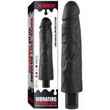 Реалистичный черный вибратор с рельефным стволом X-Men Vibrating Siliсone Cock 19 см