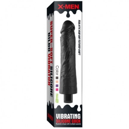 Реалистичный черный вибратор с рельефным стволом X-Men Vibrating Siliсone Cock 19 см